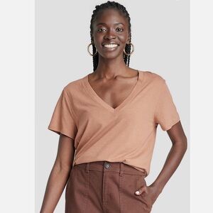 A New Day Women's Short Sleeve V-Neck T-Shirt Brown